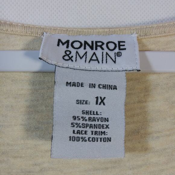 Monroe & Main Oatmeal Lace Trim Long Sleeve V-Neck Top Boho Casual Size 1X - Picture 7 of 8